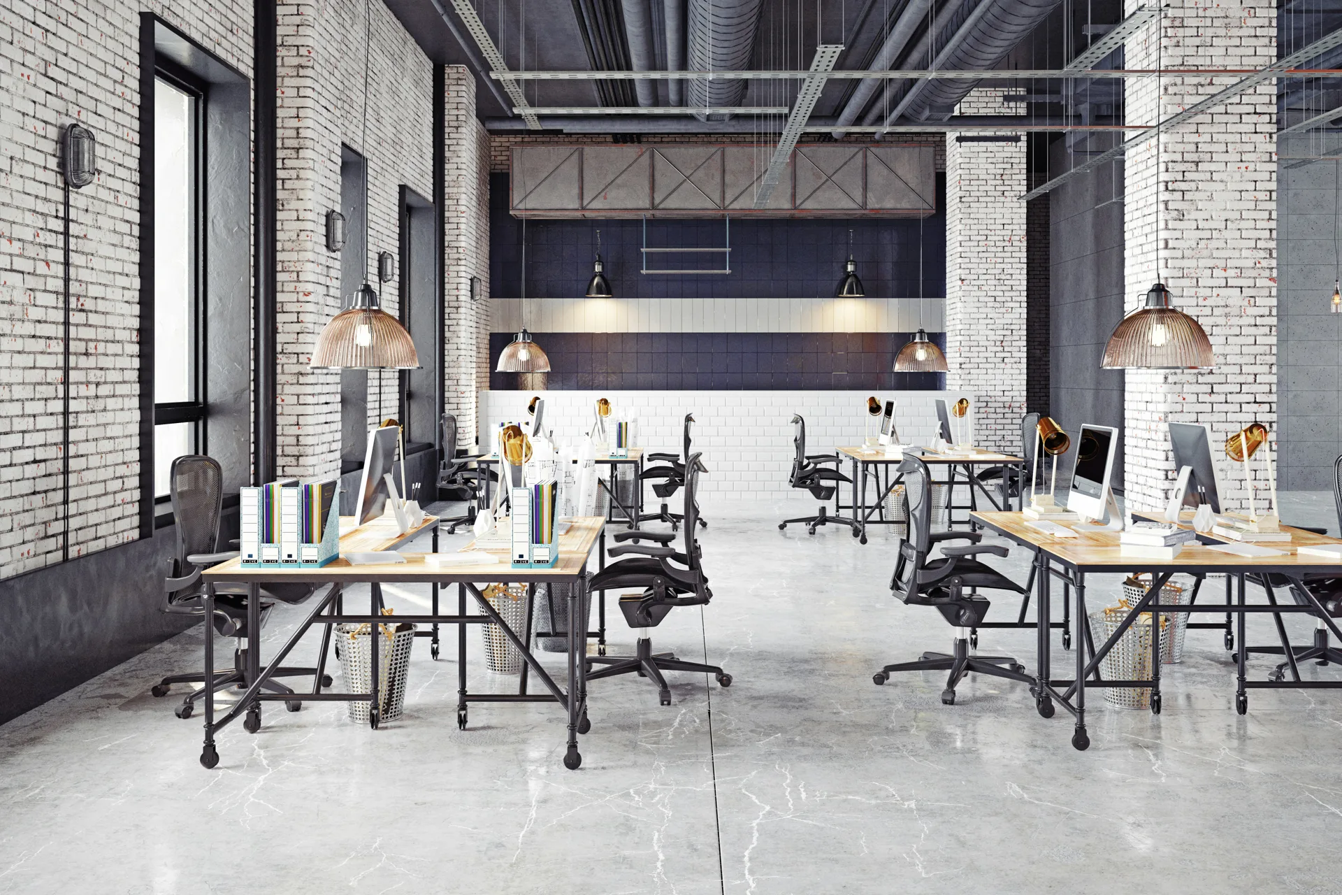 polished concrete floor in a bright Detroit office