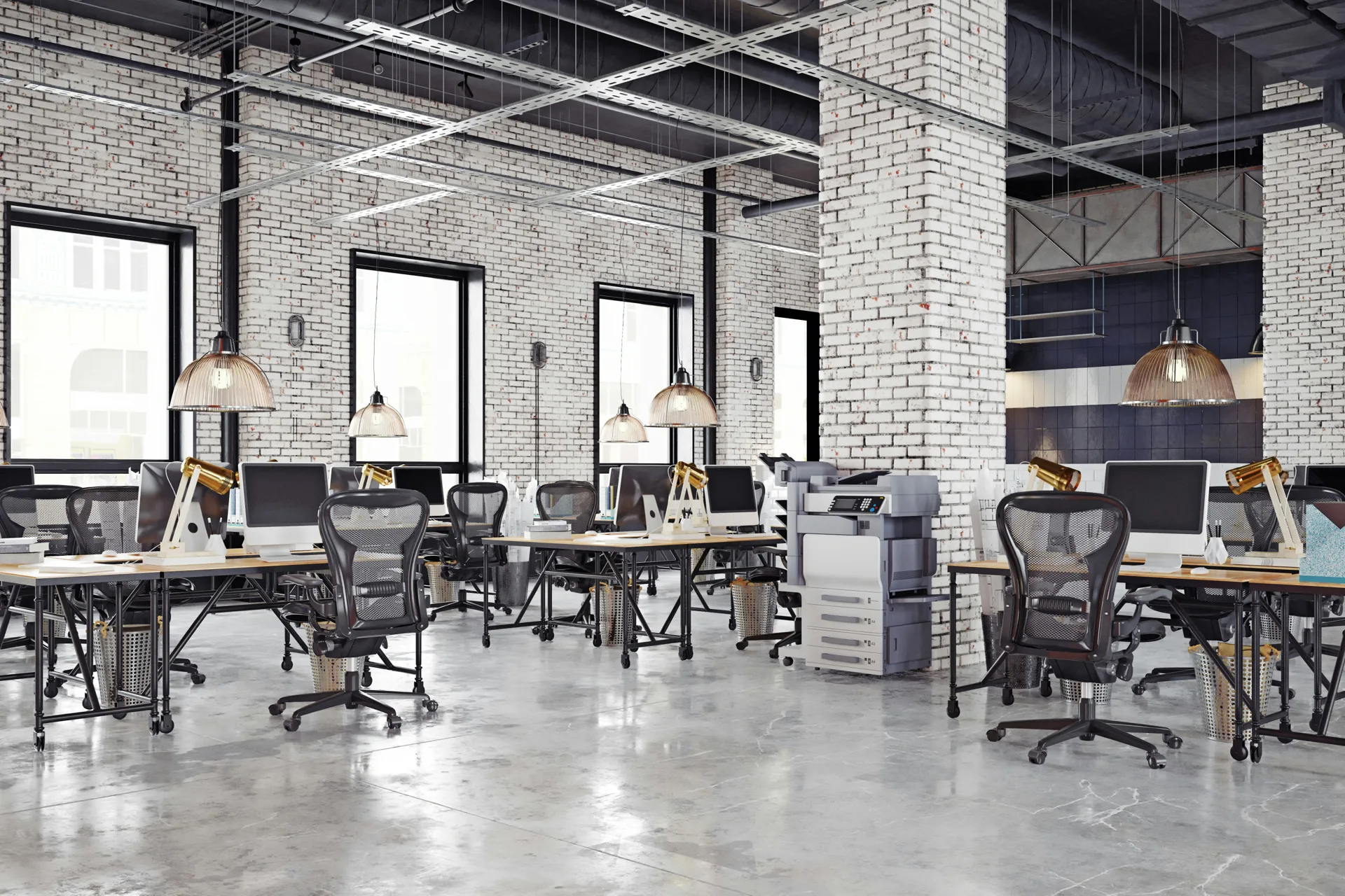 polished concrete floor in a Detroit loft office space