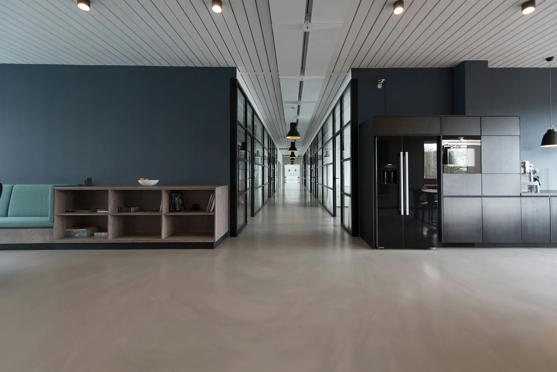 polished concrete tenant floor in a Detroit office building