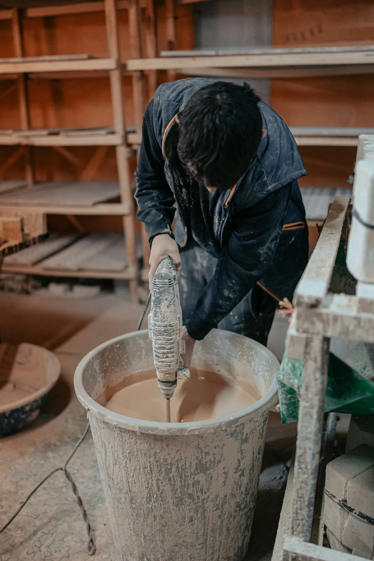 Sakrete mixed in a paddle mixer on a Detroit site