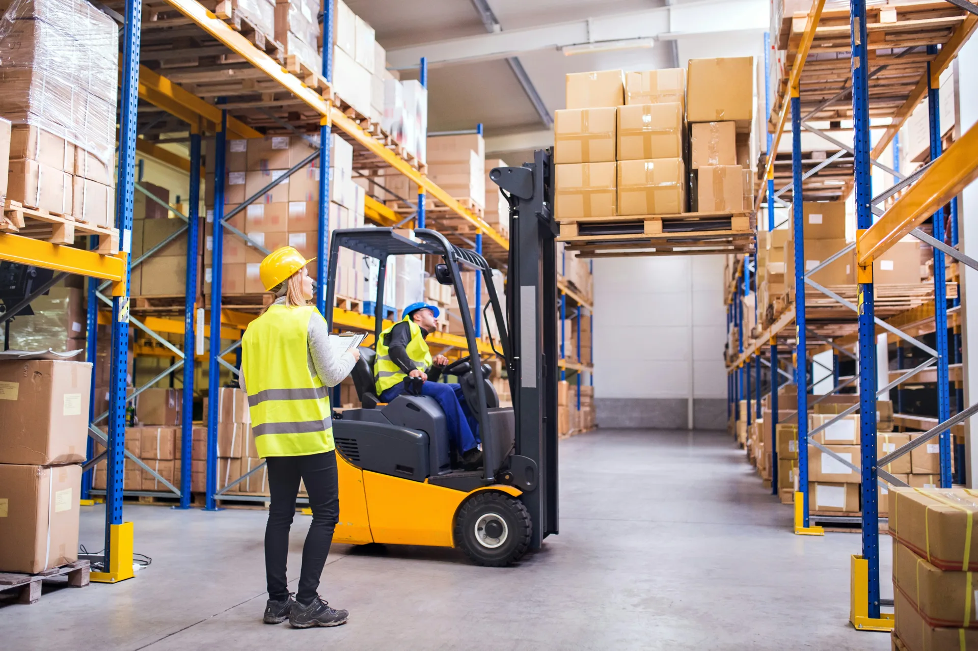 forklift on a finished warehouse concrete floor in Detroit