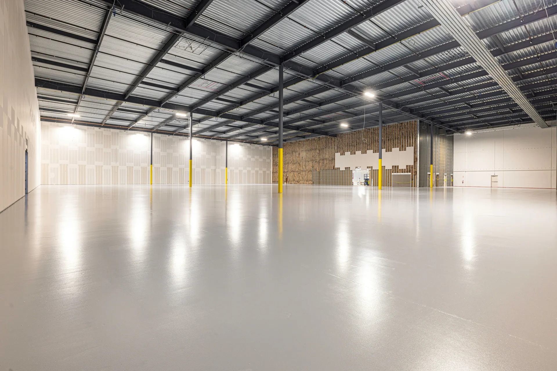 finished grey epoxy warehouse floor in a Detroit distribution centre