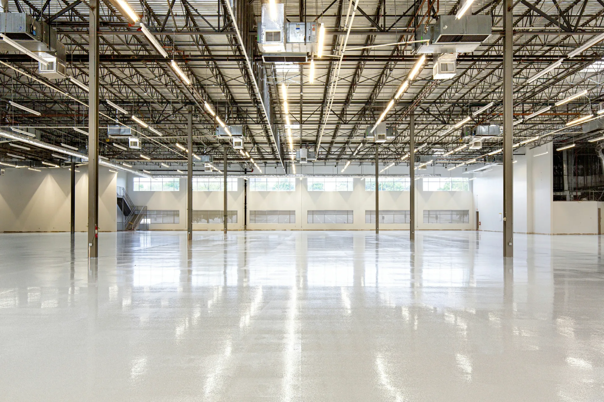 white epoxy coating on a Detroit warehouse floor