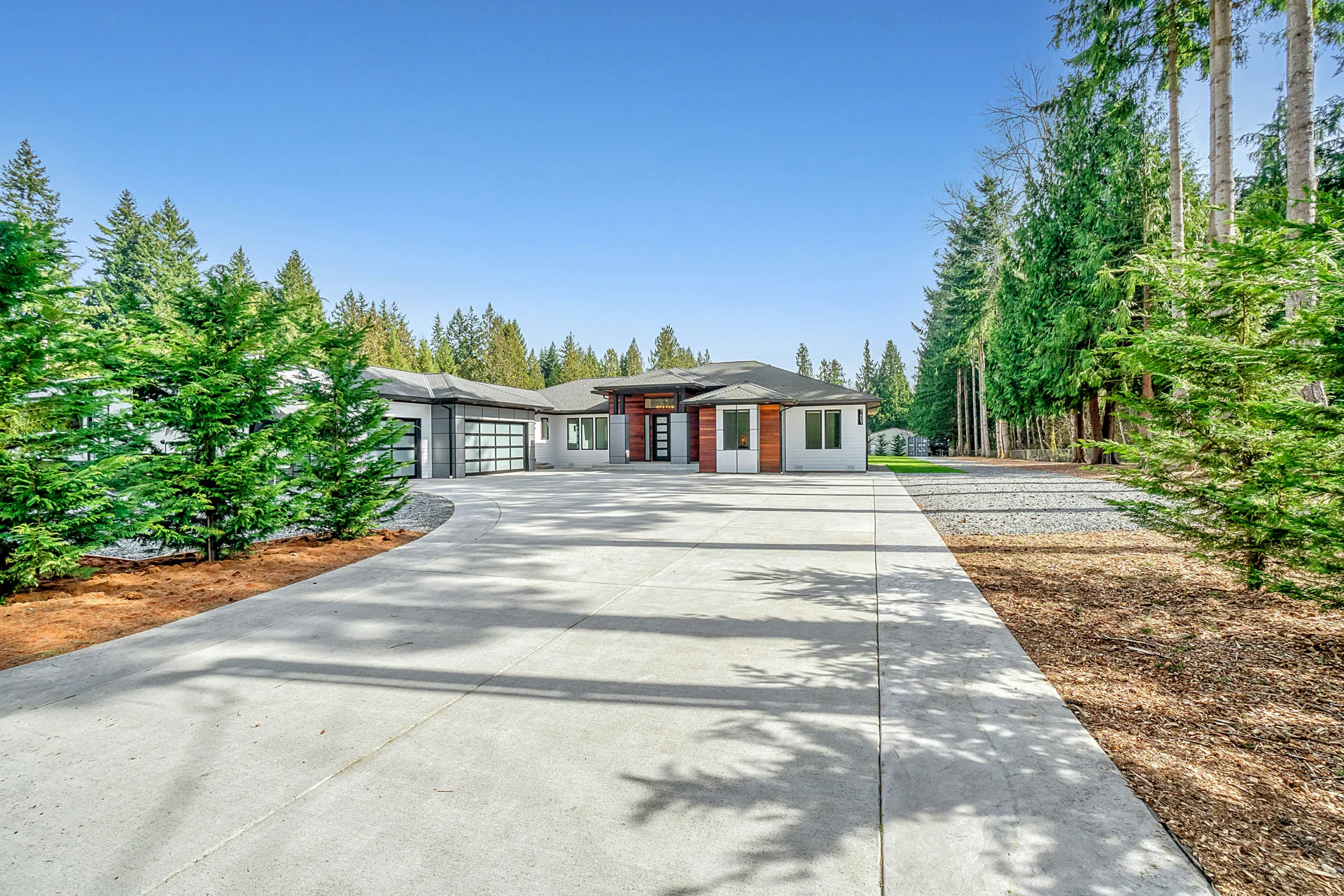 long coloured concrete driveway at a Detroit home