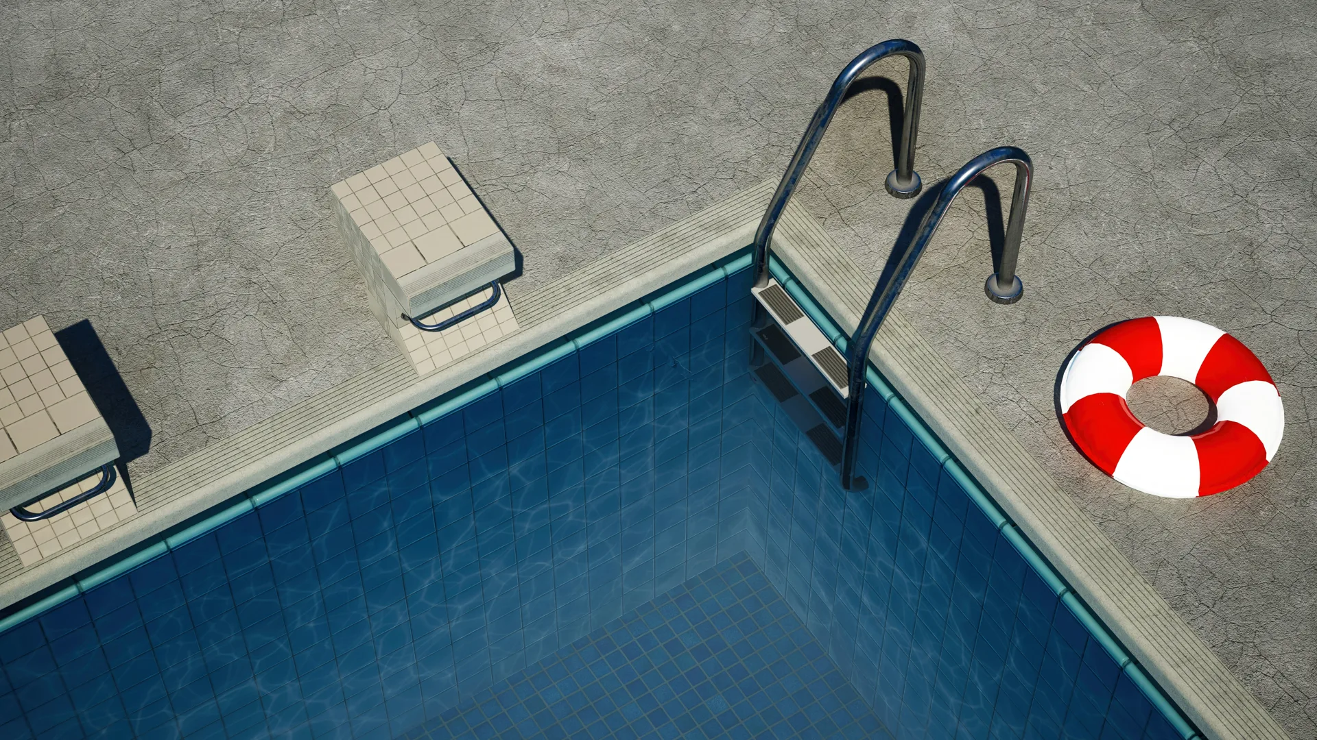 concrete pool deck with starting blocks at a Detroit home