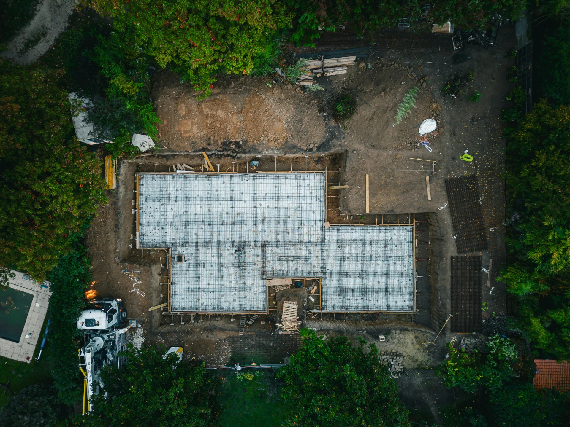 formed concrete foundation under construction at a Detroit build