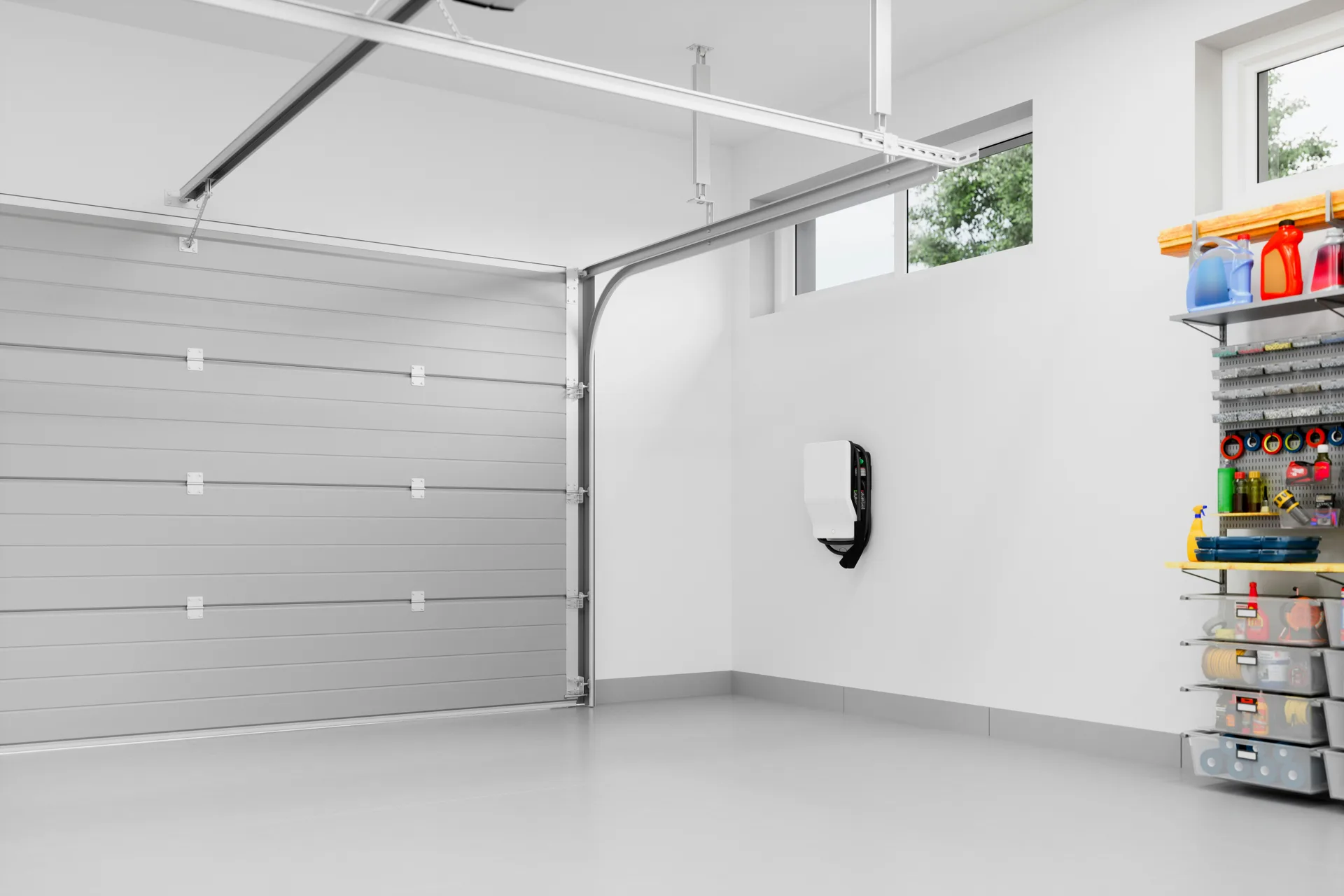 epoxy garage floor with EV charger at a Detroit home