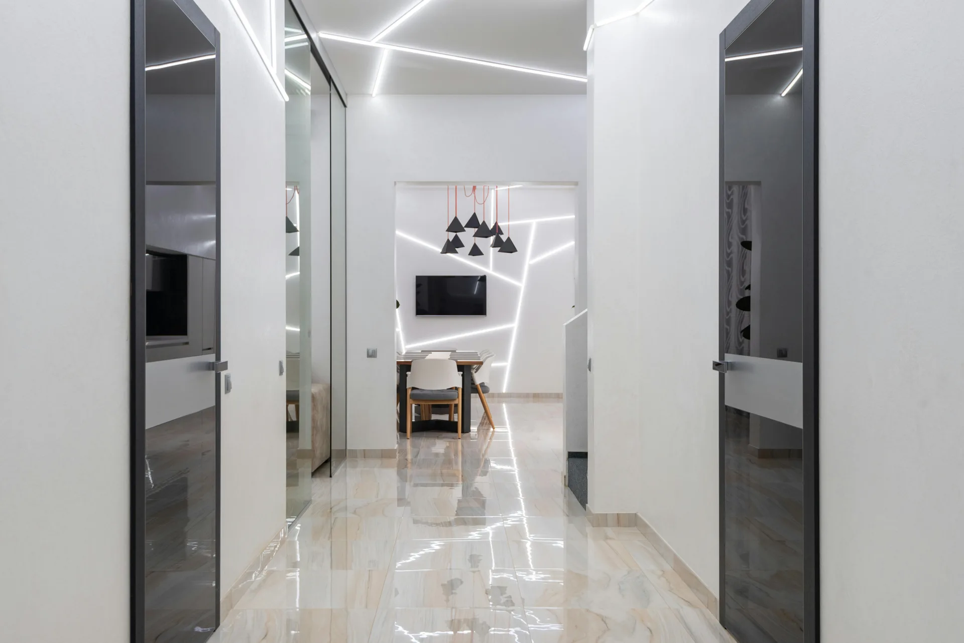 luxury hallway floor finished over Laticrete waterproofing in Detroit